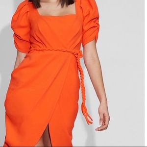 PUFF SLEEVE WRAP SHEATH DRESS GABRIELLE UNION